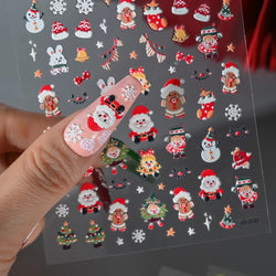 5D Embossed Gingerbread Man Nail Art Sticker Cute Christmas Winter Santa Claus Snowflake Elk Engraved Slider Manicure Decoration (ONLINE ORDER ONLY)