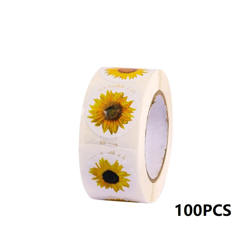 100-500PCS Sunflowers Stickers Packaging Stickers Roll Home Made Small Lables for Kids Pack Rolling Stickers Photocard Decor (ONLINE ORDER ONLY)