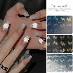 6pcs/Set High Gloss Reflective Glitter 3D Nail Sticker Silver Dark-Shiny Effect Press On Nails Decals Decor DIY Adhesive Sliders (ONLINE ORDER ONLY)