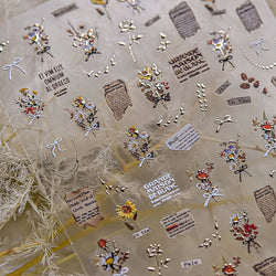 Pale Flower Bouquet Label Bowknot Stationery Sunflower Daisy Leaf 3D Self Adhesive Nail Art Stickers Rhinestone Manicure Decals (Online Order Only)