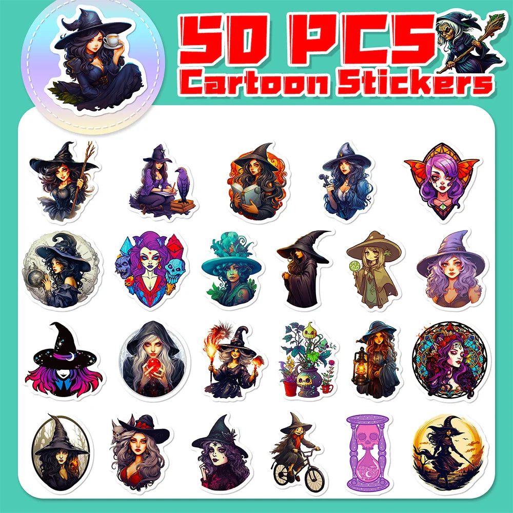 10/30/50pcs Anime Gothic Witch Graffiti Stickers Horror Decals Skateboard Laptop Phone Diary Cool Waterproof Sticker Kids Toys (ONLINE ORDER ONLY)