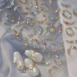 French Lines Gemstone Necklace Gilding Light Luxury Pearl Self Adhesive Nail Art Decorations Stickers Manicure Decals Wholesale (ONLINE ORDER ONLY)