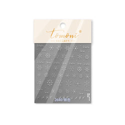 Hot Stamping Romantic White Gold Snowflakes Hexagon Winter 3D Self Adhesive Nail Art Stickers Shiny Rhinestone Manicure Decals (Online Order Only)