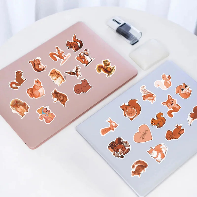 10/50pcs Cartoon Squirrel Stickers Scrapbook Articles Cute Nuts Squirrel Decal Craft Articles Materials DIY Children's Decals (ONLINE ORDER ONLY)