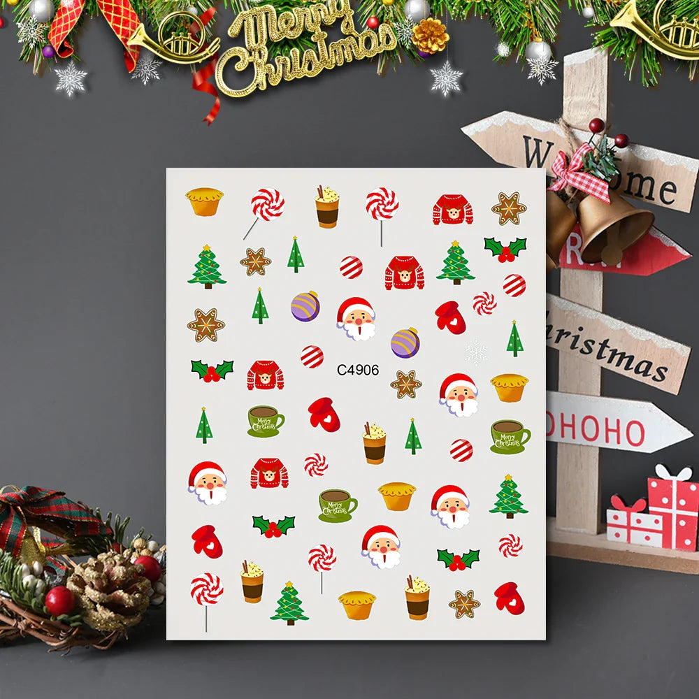 1PCS Laser Gold Snowflake Christmas Tree Nail Sticker 3D Adhesive Nail Decals Nail Art Accessories New Christmas Decoration 2024 (ONLINE ORDER ONLY)