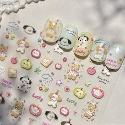 Cute Bear Star Dog Bowknot Love Heart Good Night Bone Bread Flower Self Adhesive Nail Art Decorations Stickers Manicure Decals (Online Order Only)