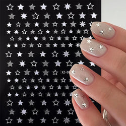 1pc 3D Gradient French Nail Stickers with Crown & Tassel Design Gold Silver Lines Self-Adhesive Nail Art Waterfall Manicure Foil (Online Order Only)