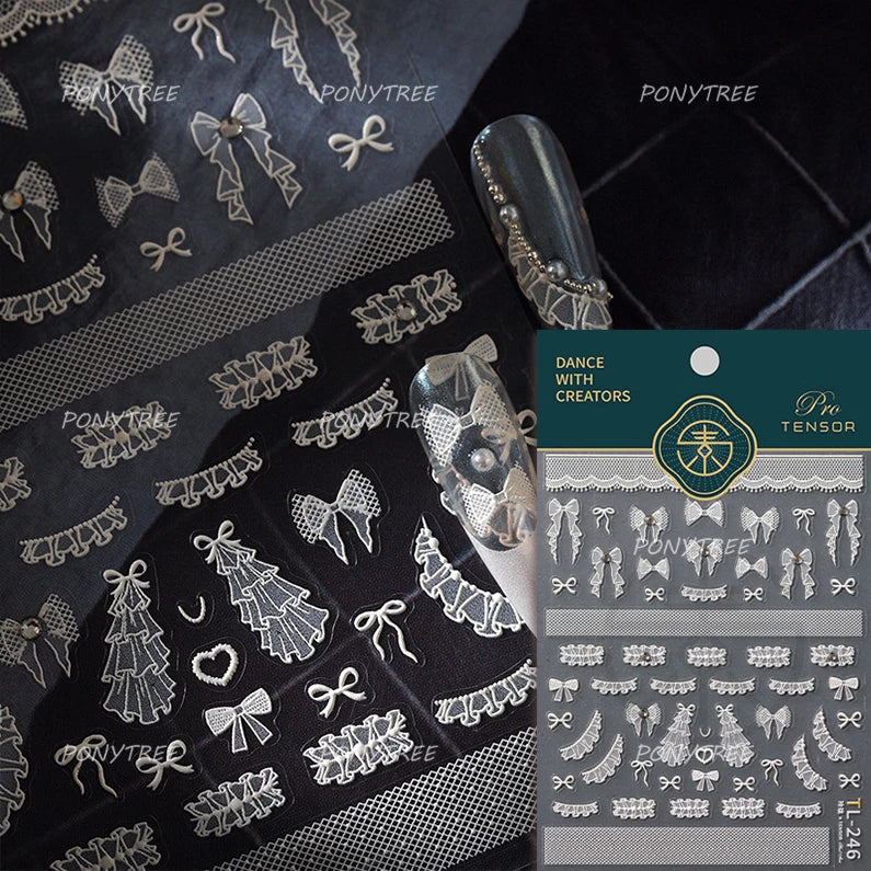 Retro Lace Corset Laced Bodice Wrap Top British Classical Dress Bowknot Rose Star Key Adhesive Nail Art Sticker Manicure Decals (ONLINE ORDER ONLY)