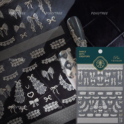 Retro Lace Corset Laced Bodice Wrap Top British Classical Dress Bowknot Rose Star Key Adhesive Nail Art Sticker Manicure Decals (ONLINE ORDER ONLY)