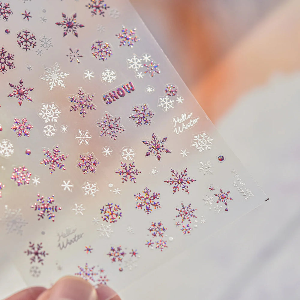 Shiny Snow Delicate Gold Pink Silver White Romantic Winter Self Adhesive Nail Art Stickers Snowflake Rhinestone Manicure Decals (ONLINE ORDER ONLY)