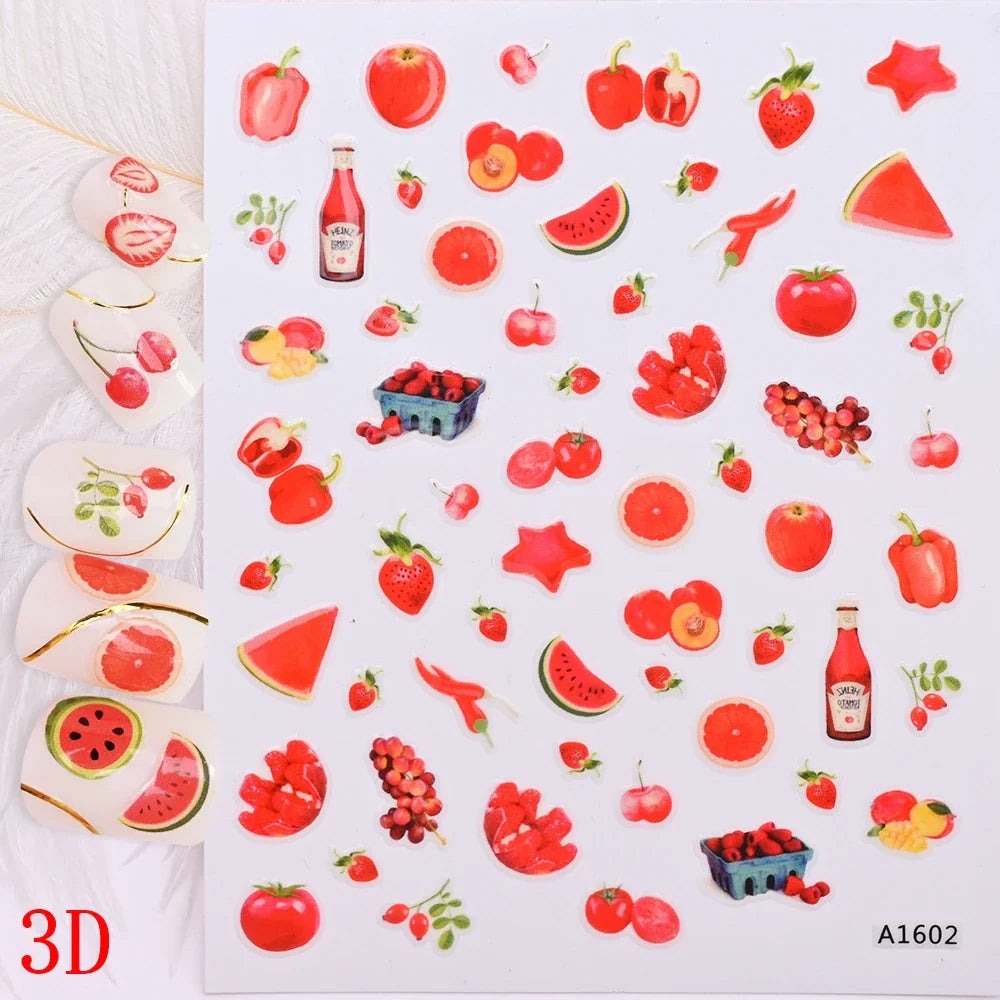 1Pc Summer Nail Art Sticker Lemon Nail Decal Nail Art Supplies Cute Fruit Strawberry Cherry Watermelon Avocado Lemon Nail Design (ONLINE ORDER ONLY)