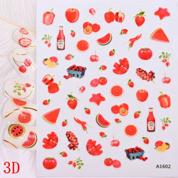 1Pc Sweet Cute Fresh Red Cherry Pattern Nail Stickers Self Adhesive Fruit Design Decals Women & Girls Homemade Manicure Supplies (ONLINE ORDER ONLY)