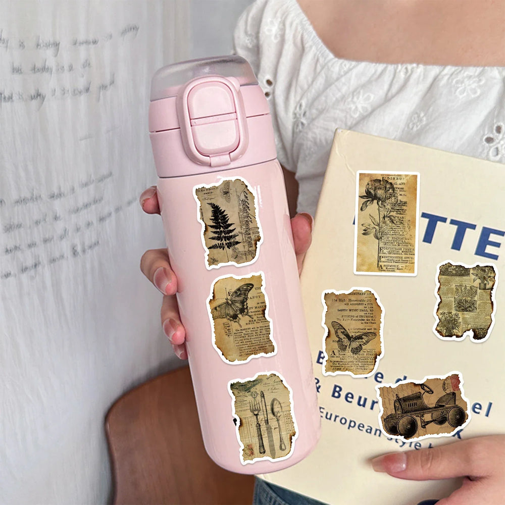 50PCS Vintage Manuscript Stickers For Hand Account Laptop Suitcase Phone Case DIY Cartoon Stickers Retro Style Graffiti Decals (ONLINE ORDER ONLY)