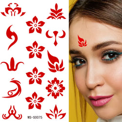 35pcs Eyebrow Flowers Stickers Red Dot Forehead Lotus Stickers Waterproof And Long Lasting Realistic Temporary Tattoo Stickers * (ONLINE ORDER ONLY)