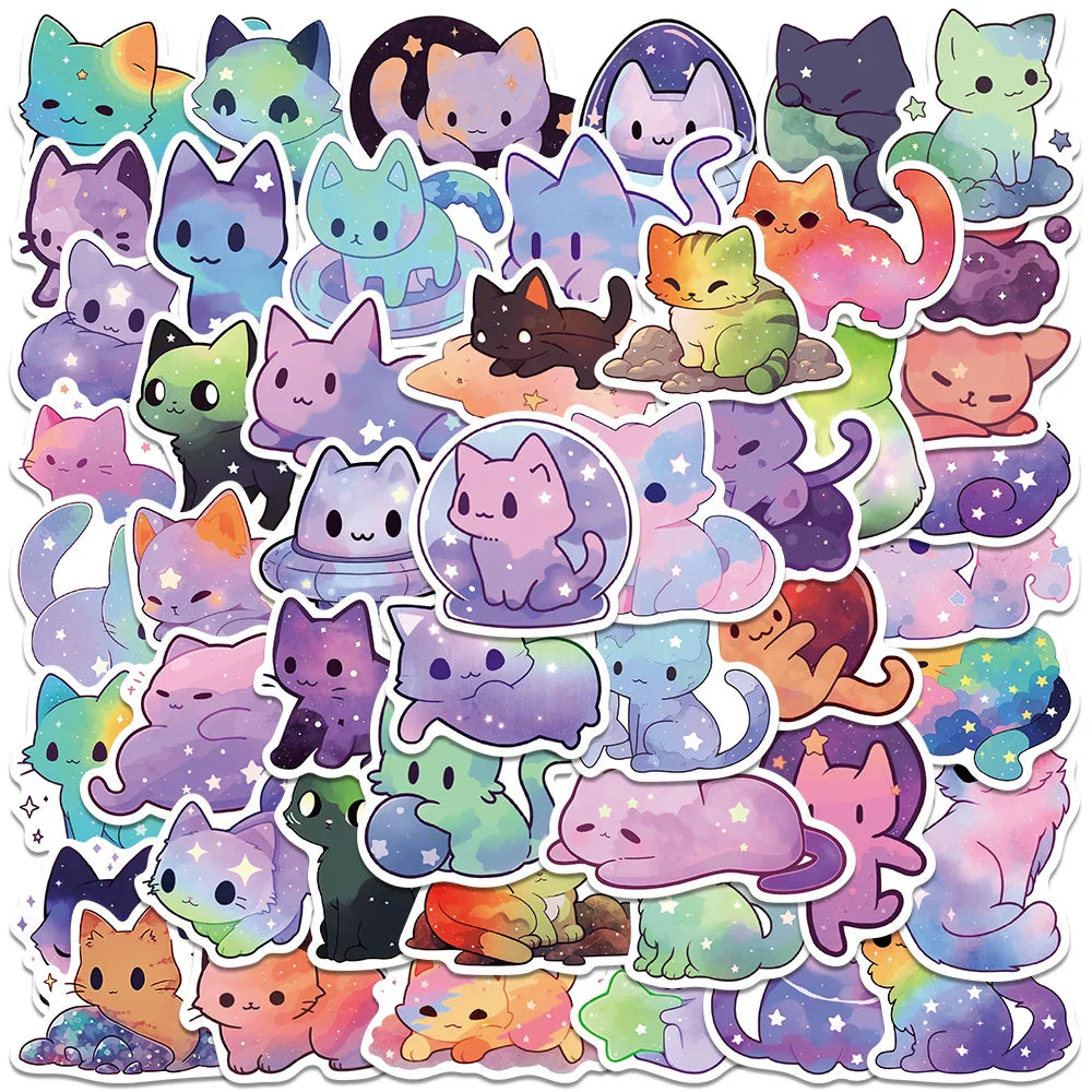 50PCS Starry Sky Cat Stickers Vinyl Scrapbooking Kids Stationery (Online Order Only)