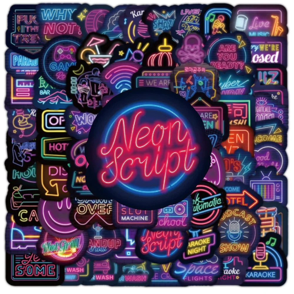 10/30/50/100pcs Cool Neon Light Cartoon Graffiti Stickers Decoration Laptop Fridge Diary Travel Luggage Stationery Sticker Toys (ONLINE ORDER ONLY)