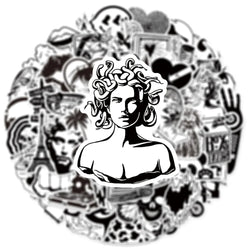 50pcs Graffiti Black and White Art Styling Stickers Laptop Luggage Phone Case Guitar Fridge Car Motorcycle Cool Ins Decals (Online Order Only)