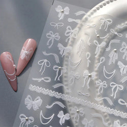 White Black Pink Bowknot Lace Star Pearl Tassel Pendant Shiny 5D Embossed Relief Self Adhesive Nail Art Stickers Manicure Decals (ONLINE ORDER ONLY)