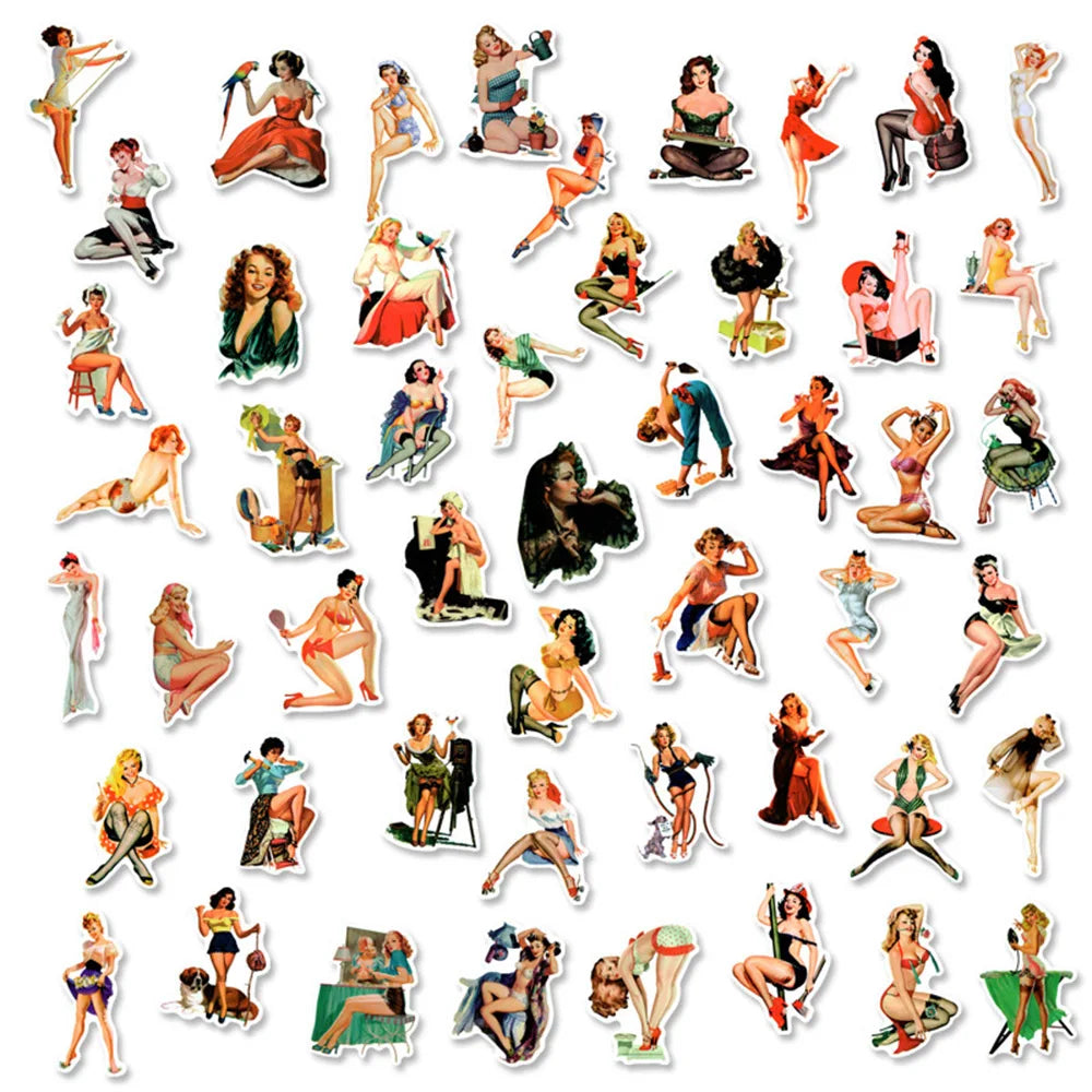 10/30/50pcs Old School Tattoo Style Sticker Retro Pinup Girl Cool Stickers Skateboard Laptop Luggage Bike Car Motorcycle Sticker (Online Order Only)