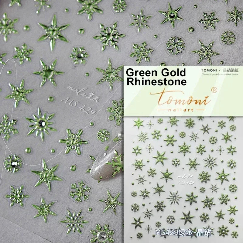 Dressy Embossment Colorful Gradient Snowflakes Laser Silver Christmas Tree Winter Bowknot Santa Nail Art Stickers Manicure Decal (Online Order Only)