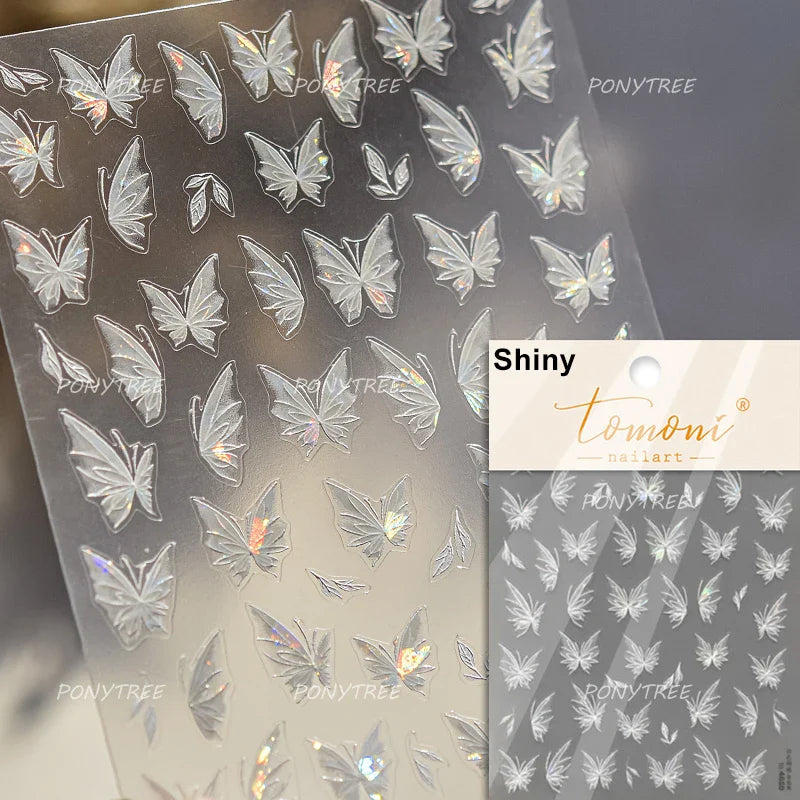 Butterfly Flower Hollow Out Lace Delicate Floral Print Shiny Cloth Block Insect Self Adhesive Nail Art Stickers Manicure Decals (Online Order Only)