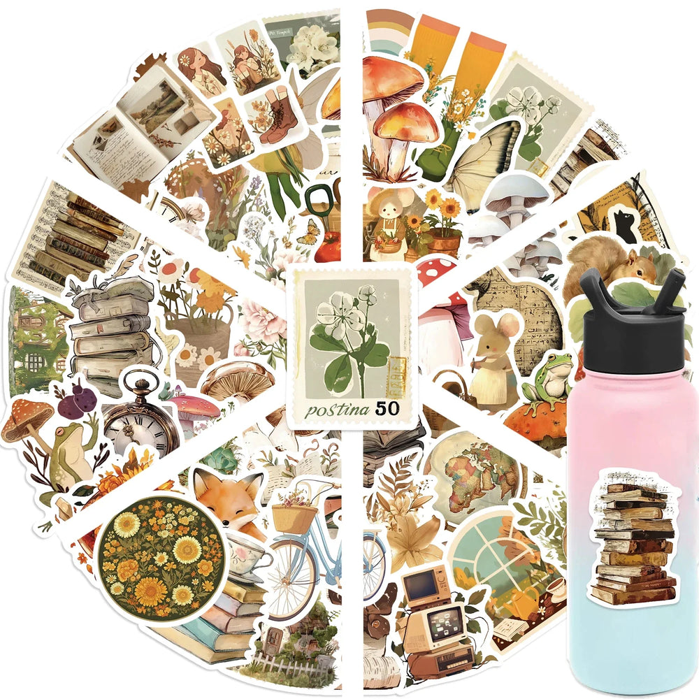 50pcs Retro Aesthetic Animals Cartoon Stickers for Travel Luggage Notebook Guitar Laptop Phone Stationery Water Bottle (ONLINE ORDER ONLY)