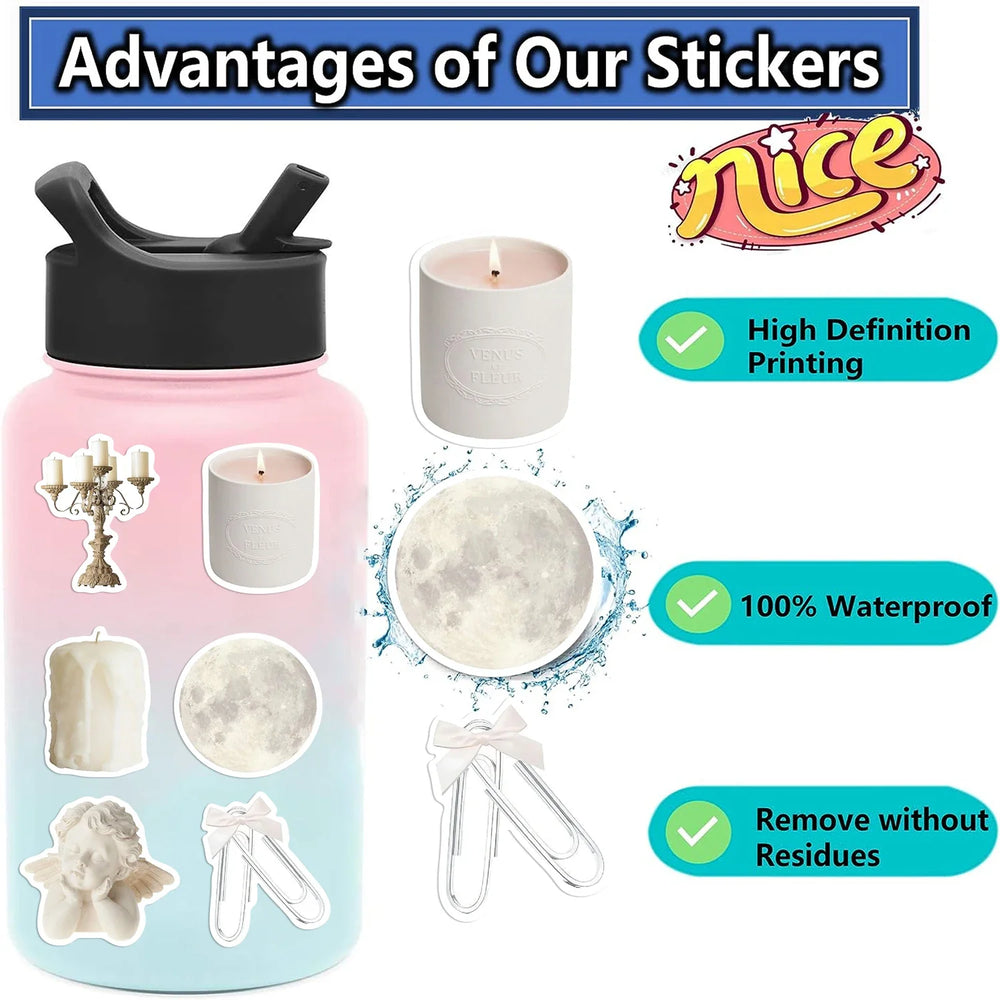 50Pcs White Gentle Ins Style Sticker Modern Wall Art Home Decorations DIY Gift Toy For DIY Wall Luggage Computer Phone Stickers (ONLINE ORDER ONLY)