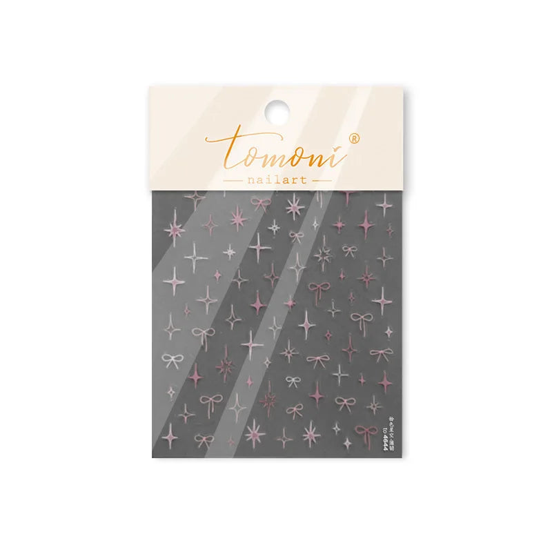 Pink Blue Bowknot Star Lace Round Dot Starburst Spot Leopard Print 3D Self Adhesive Nail Art Decorations Sticker Manicure Decals (ONLINE ORDER ONLY)
