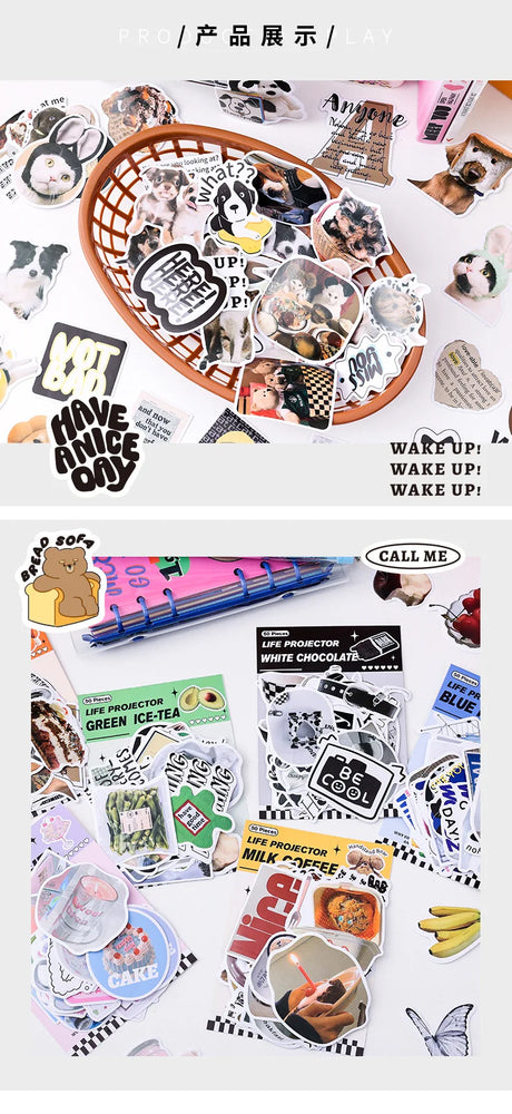 50pcs/lot Korean ins Scrapbook Stickers Life Projector Series Art Craft Sticker Decorative Diary Planner Cute Stationery Sticker (ONLINE ORDER ONLY)