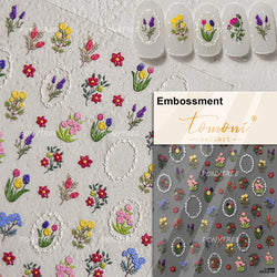 Pink Cherry Blossoms Peach Flower Petal Green Leaf Greenery 5D Embossed Relief Self Adhesive Nail Art Sticker 3D Manicure Decals (ONLINE ORDER ONLY)