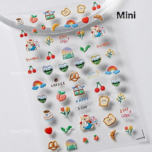 Pink Bowknot Star Moon Starburst Sun Polar Day Polar Night Sword Rose Flower Wreath Adhesive Nail Art Stickers Manicure Decals (ONLINE ORDER ONLY)