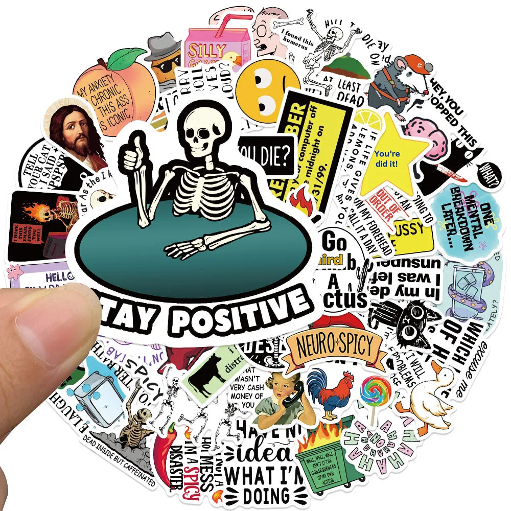 50pcs Funny Cartoon Snarky Meme Stickers For Laptop Water Bottle Luggage Notebook Phone Waterproof Graffiti Vinyl Decals (Online Order Only)