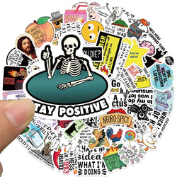 50pcs Funny Cartoon Snarky Meme Stickers For Laptop Water Bottle Luggage Notebook Phone Waterproof Graffiti Vinyl Decals (Online Order Only)