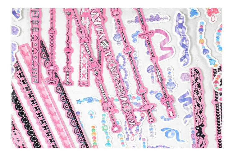 2Pcs/lot Cute Ribbon Chain Stickers Lace Idol Card Scrapbooking DIY Album Decoration Sticker Aesthetic Kawaii Stationery (ONLINE ORDER ONLY)