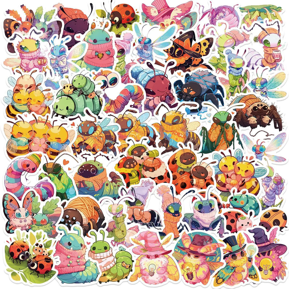 Kawaii Insect Stickers Cute Cartoon Animal Decals for Scrapbook, Laptop, Bike, Skateboard (ONLINE ORDER ONLY)