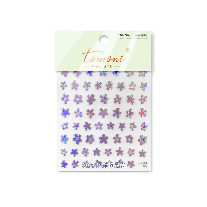 Hot Stamping Laser Silver Pink White Flower Rhinestone Pearl Irregular Petal Adhesive Nail Art Decoration Sticker Manicure Decal (ONLINE ORDER ONLY)