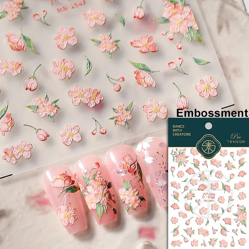 Red Azalea Rose Peony Crane Warbler Bird Fish Lily Chicken Rabbit Lobster Flower Retro Chinese Nail Art Sticker Decoration Decal (Online Order Only)