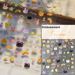 Cute Rabbit Fan Peach Blossom Teacup Lollipop Strawberry Star Cherry Hat Soft Embossed Adhesive Nail Art Stickers Manicure Decal (ONLINE ORDER ONLY)