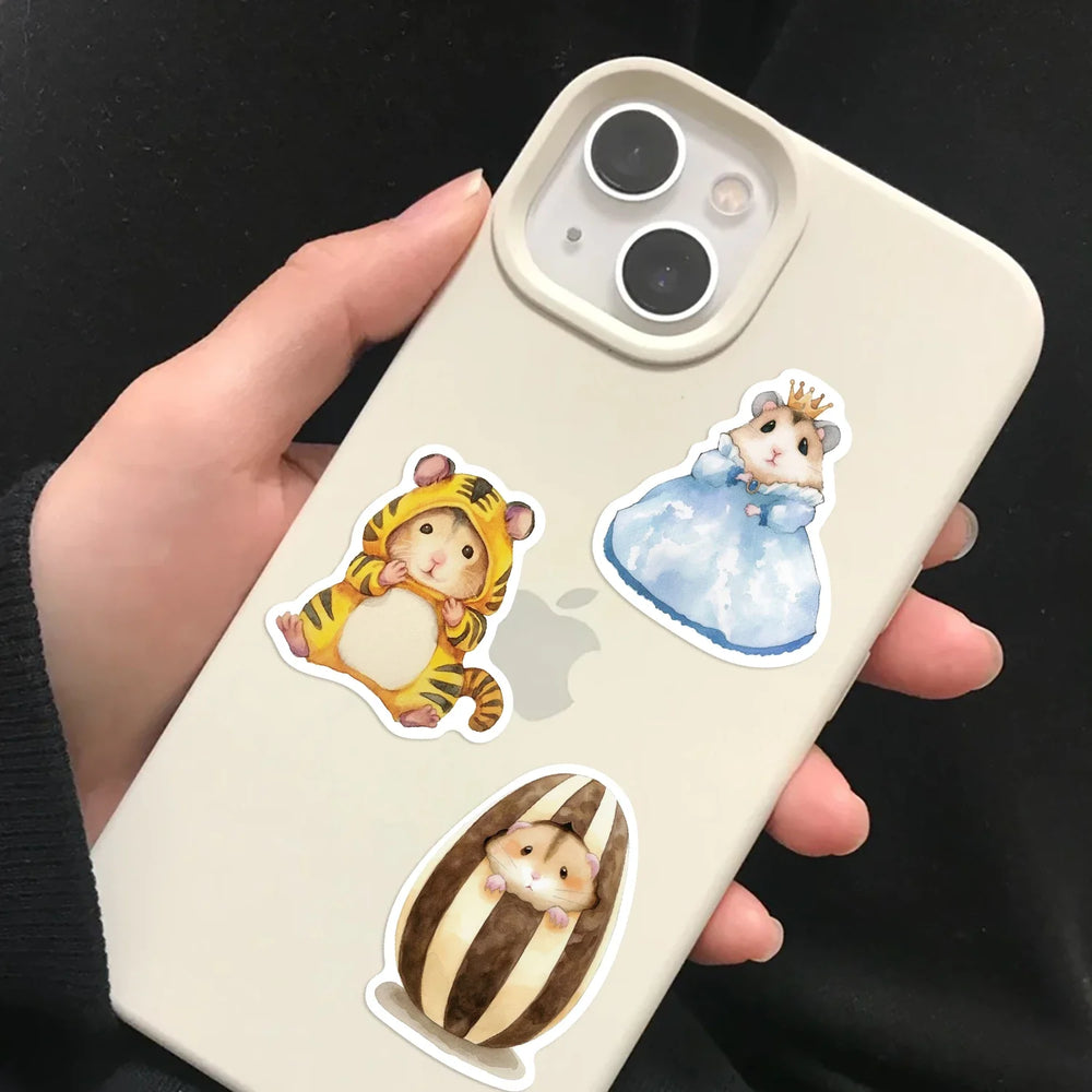 55pcs Hello Cute Hamster Stickers Suitcase Skateboard Guitar DIY Laptop Waterproof Sticker Aesthetic PVC School Stationery ﻿ (Online Order Only)
