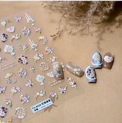 Romantic Flowers Bouquet Butterfly Rose Bowknot Candlestick Wreath Love Heart 5D Self Adhesive Nail Art Stickers Manicure Decals (Online Order Only)