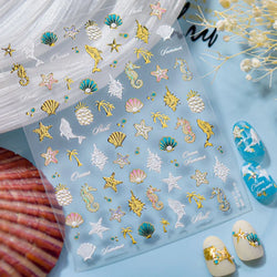 Hot Stamping Seahorse Dolphin Shell Conch Starfish Coconut Tree Jackfruit Water Bubbles Ocean Nail Art Stickers Manicure Decals (ONLINE ORDER ONLY)