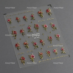 Watercolor Style Rose Flower Colored Rosa Chinensis 3D 5D Flat Reliefs Charming Self Adhesive Nail Art Stickers Manicure Decals (ONLINE ORDER ONLY)