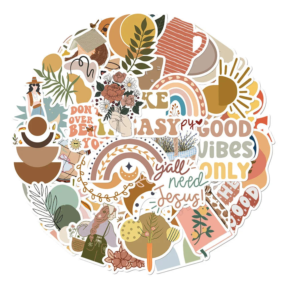 10/30/50/100pcs Cute Cartoon Art Bohemian Aesthetic Stickers Graffiti Decals Kid Toy Scrapbook Laptop Notebook Guitar Sticker (Online Order Only)