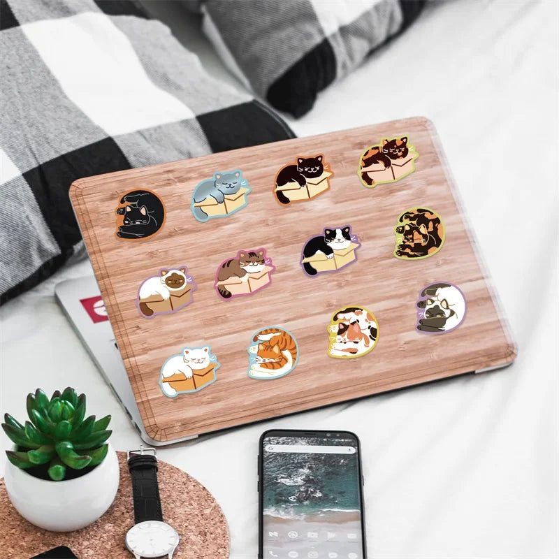 10/30/50PCS Kawaii Sleeping Cat Sticky PVC Sticker Aesthetic Children's Stationery DIY Decoration Scrapbooking School Supplies (ONLINE ORDER ONLY)