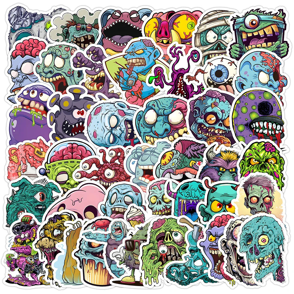 50pcs Cute Monster Graffiti Stickers for Helmet, Wall, Desktop Decoration (Online Order Only)