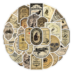 10/30/50pcs Vintage Potion Label Halloween Waterproof Stickers Retro Horror Gothic Witch Decals Skateboard Laptop Car Sticker (Online Order Only)