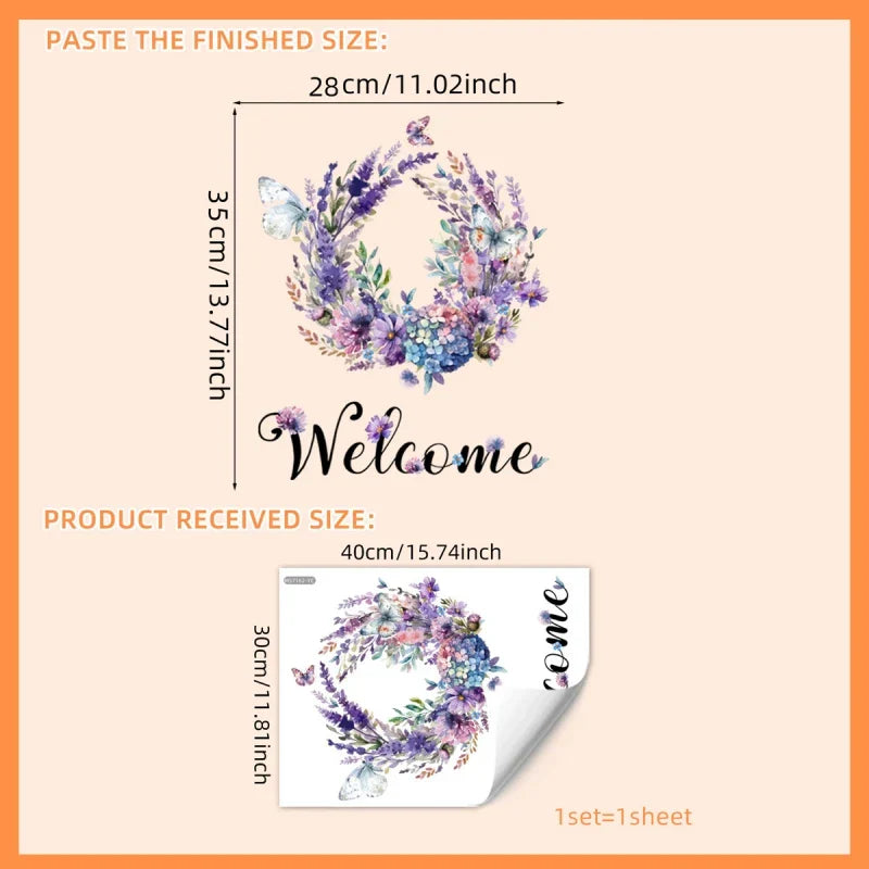 1PCS Plants Vines Butterfly English Welcome Door Stickers Bathroom Decoration Vinyl Home Decor Wall Decals Waterproof Wallpaper (Online Order Only)