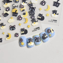 Cartoon Black Kitten Cute Cat Star Moon Bowknot Cat's Paw Flaky Cloud Self Adhesive Nail Art Decoration Stickers Manicure Decals (ONLINE ORDER ONLY)