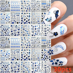 30Pcs/Set Red Golden 3D Nail Art Sticker Hot Stamping Hollow Decals Mixed Designs Adhesive Flower Nail Tips Letter Butterfly Set (Online Order Only)