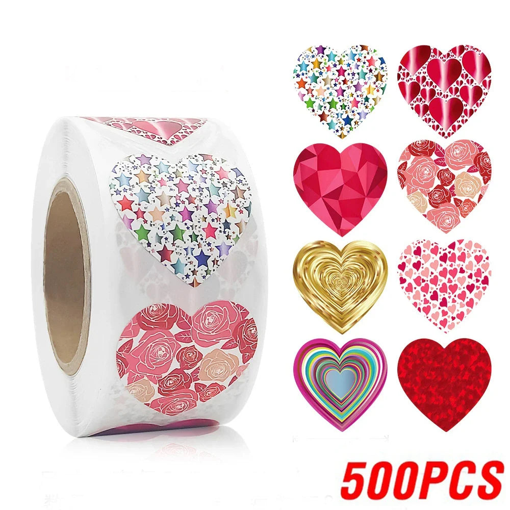 100-500pcs Color Valentine's Day Heart Sticker Birthday Gift Packaging Seal Sticker Party Invitation Decor Sticker Baking Label (ONLINE ORDER ONLY)